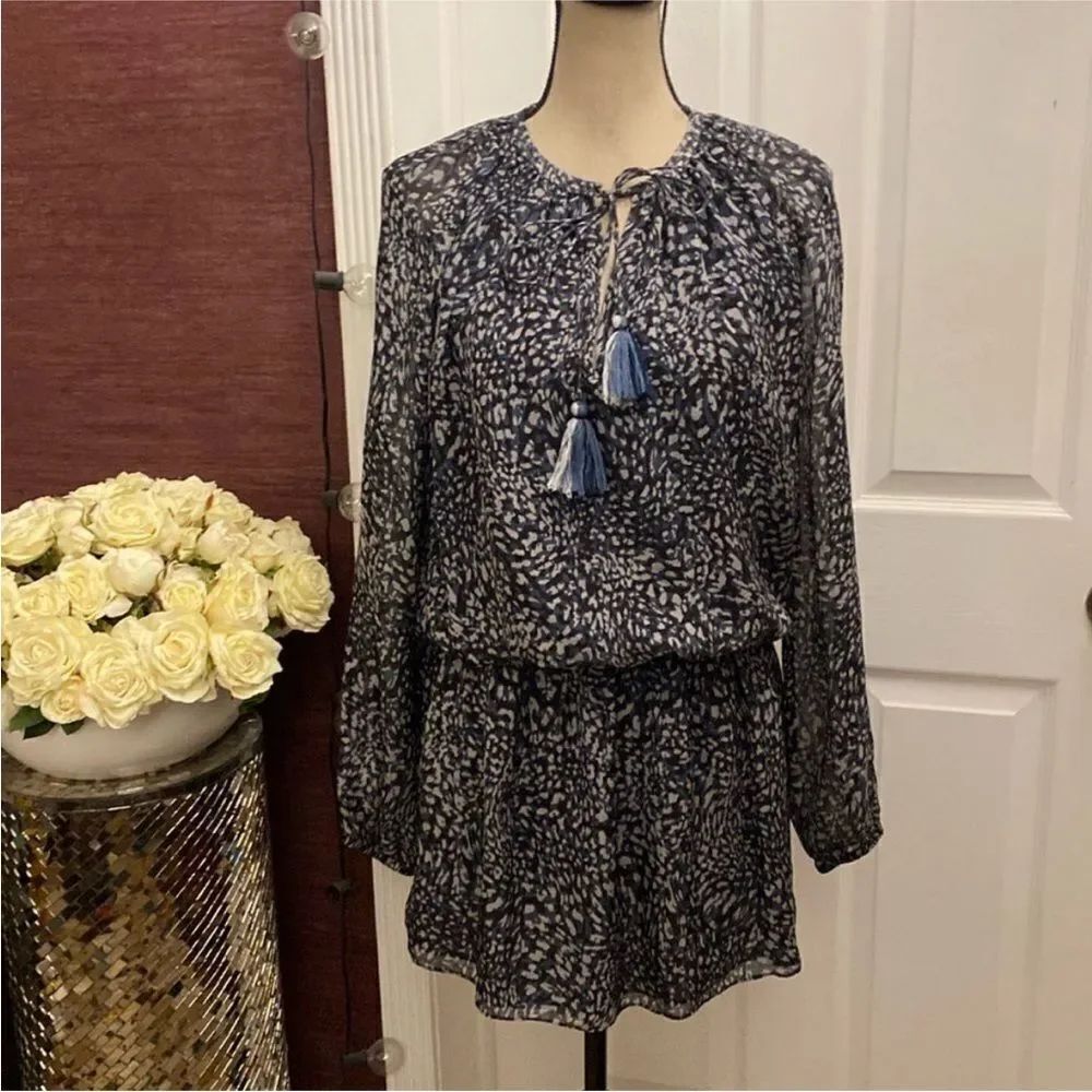 Ramy Brook Navy and Gray Patterned silk Dress, S